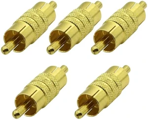 RCA Coupler Connector Gold Plated RCA Male to Male RCA Adapter Extension AV/TV Audio Video Cable Metal Connector (5 Pack) RCA Coupler Connector Gold Plated RCA Male to Male RCA Adapter Extension AV/TV Audio Video Cable Metal Connector (5 Pack)