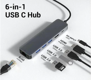 USB C to Ethernet Adapter, 6 in 1 USB C Multiport Hub with Rj45 1000 Mbps, 3 x USB 3.0 Ports, 100W PD, 1Gbps LAN, 4K HDMI Video Output Compatible with MacBook Air/Pro,iMac, iPad Pro USB C to Ethernet Adapter, 6 in 1 USB C Multiport Hub with Rj45 1000 Mbps, 3 x USB 3.0 Ports, 100W PD, 1Gbps LAN, 4K HDMI Video Output Compatible with MacBook Air/Pro,iMac, iPad Pro
