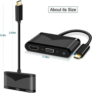 USB C to HDMI + VGA Audio Adapter Support 4K 1080P Compatible with MacBook Pro 2018/2017,ChromeBook,Dell XPS,and More USB Type C Devices (Black) USB C to HDMI + VGA Audio Adapter Support 4K 1080P Compatible with MacBook Pro 2018/2017,ChromeBook,Dell XPS,and More USB Type C Devices (Black)