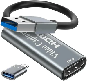 Video Capture Cards, 4K HDMI to USB 3.0 Video Capture Device, 1080P HD 60fps Broadcast Live and Record Video Audio Grabber for Gaming, Streaming, Teaching, Video Conference (Silver) Video Capture Cards, 4K HDMI to USB 3.0 Video Capture Device, 1080P HD 60fps Broadcast Live and Record Video Audio Grabber for Gaming, Streaming, Teaching, Video Conference (Silver)