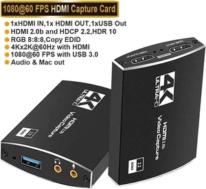 HDMI to USB3.0/Type-C Video Capture Card with Mic & 3.5mm Audio HD 4K@60Hz Video 1080P 60fps Board Game Record For Live Streaming Video Recording HDMI to USB3.0/Type-C Video Capture Card with Mic & 3.5mm Audio HD 4K@60Hz Video 1080P 60fps Board Game Record For Live Streaming Video Recording