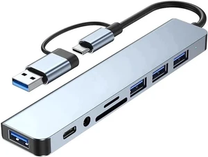 8 in 1 Ports USB A Type C Hub Concentrator Docking Station 3 0 Multi Adapter SD TF Card Reader Audio Multi-hub Dock Splitter 8 in 1 Ports USB A Type C Hub Concentrator Docking Station 3 0 Multi Adapter SD TF Card Reader Audio Multi-hub Dock Splitter