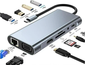 11 in 1 USB C Hub Docking Station with 4K HDMI VGA RJ45 USB 3.0 3*USB 2.0 Ports 100W USB-C PD 3.5mm Aux Ports for MacBook/Laptops and More Devices, HDD Xbox Printer Mouse Keyboard 11 in 1 USB C Hub Docking Station with 4K HDMI VGA RJ45 USB 3.0 3*USB 2.0 Ports 100W USB-C PD 3.5mm Aux Ports for MacBook/Laptops and More Devices, HDD Xbox Printer Mouse Keyboard