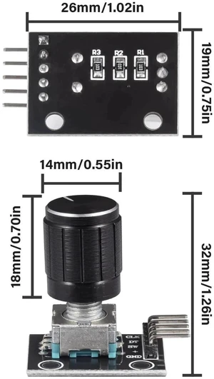 KY-040 Rotary Encoder Module 360 Degree Switch Encoders with Knob Cap Brick Sensor Modules (Pack of 2pcs) KY-040 Rotary Encoder Module 360 Degree Switch Encoders with Knob Cap Brick Sensor Modules (Pack of 2pcs)