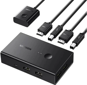 KVM Switch, HDMI USB KVM Switcher with Desktop Control for 2 Computers Share Keyboard Mouse Printer and One HD 4K Monitor, Support 4K@60Hz 3D HDR, with 2 USB 2.0 Cables and 2 HDMI 2.0 Cables KVM Switch, HDMI USB KVM Switcher with Desktop Control for 2 Computers Share Keyboard Mouse Printer and One HD 4K Monitor, Support 4K@60Hz 3D HDR, with 2 USB 2.0 Cables and 2 HDMI 2.0 Cables