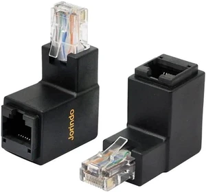 90 Degree RJ45 Ethernet LAN Male to Female Cat5 / Cat5e / Cat6 Extender Adapter(2-Pack) Black,(Up Angle) 90 Degree RJ45 Ethernet LAN Male to Female Cat5 / Cat5e / Cat6 Extender Adapter(2-Pack) Black,(Up Angle)