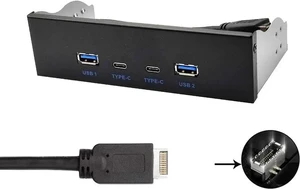5.25 Inch PC Case Front Panel USB 3.2 Gen2 10Gbps Hub, 2×USB-C + 2×USB-A 4 Ports Expansion Adapter, 20Pin Key-A Type-E Motherboard Header Splitter with 2.6FT Internal Cable 5.25 Inch PC Case Front Panel USB 3.2 Gen2 10Gbps Hub, 2×USB-C + 2×USB-A 4 Ports Expansion Adapter, 20Pin Key-A Type-E Motherboard Header Splitter with 2.6FT Internal Cable