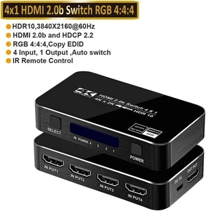 4K 60Hz HDMI Switch 4 In 1 Out 4x1 Switcher Converter Adapter with Remoter for XBox PS4 PS5 Pro PC Projector Laptop - OZQ5 4K 60Hz HDMI Switch 4 In 1 Out 4x1 Switcher Converter Adapter with Remoter for XBox PS4 PS5 Pro PC Projector Laptop - OZQ5