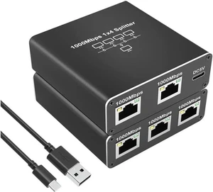 Gigabit Splitter Adapter,RJ45 Ethernet Splitter 1 to 4 Network Adapter(4 Devices Surf Internet Simultaneously) Works for Cat5e/Cat6/Cat7/Cat8 Connector LAN Internet Gigabit Splitter Adapter,RJ45 Ethernet Splitter 1 to 4 Network Adapter(4 Devices Surf Internet Simultaneously) Works for Cat5e/Cat6/Cat7/Cat8 Connector LAN Internet