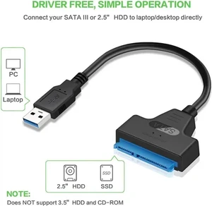 USB 3.0 to SATA III Adapter Cable with UASP SATA to USB Converter for 2.5" Hard Drives Disk HDD and Solid State Drives SSD USB 3.0 to SATA III Adapter Cable with UASP SATA to USB Converter for 2.5" Hard Drives Disk HDD and Solid State Drives SSD