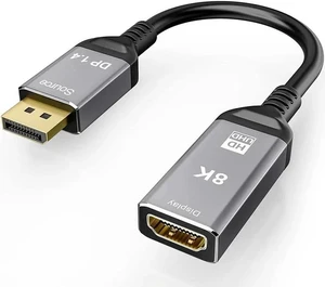 DisplayPort 1.4 to HDMI 2.1 Ultra HD 8K Male to Female Cable 0.25m Converter 8K@60Hz 4K@120Hz Directional Compatible with DisplayPort PC and HDMI Displays Tvs DisplayPort 1.4 to HDMI 2.1 Ultra HD 8K Male to Female Cable 0.25m Converter 8K@60Hz 4K@120Hz Directional Compatible with DisplayPort PC and HDMI Displays Tvs