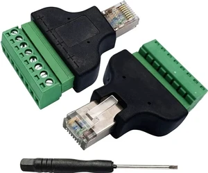 2 Pack Screw Terminal RJ45 Male to 8-Pin Female Coupler, Bolt-Type 8P8C Ethernet Connector, UTP LAN Cable Extender Adapter for AV, CCTV, DVR, Compatible with Cat5/Cat6/Cat7 Network Cables 2 Pack Screw Terminal RJ45 Male to 8-Pin Female Coupler, Bolt-Type 8P8C Ethernet Connector, UTP LAN Cable Extender Adapter for AV, CCTV, DVR, Compatible with Cat5/Cat6/Cat7 Network Cables