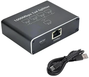 1 to 4 Gigabit RJ45 Ethernet Splitter, 1000Mbps Network Extender Adapter with USB Power Cord, Supports 4 Devices Online Simultaneously, Compatible with Cat5/Cat5e/Cat6/Cat7/Cat8 Cables 1 to 4 Gigabit RJ45 Ethernet Splitter, 1000Mbps Network Extender Adapter with USB Power Cord, Supports 4 Devices Online Simultaneously, Compatible with Cat5/Cat5e/Cat6/Cat7/Cat8 Cables