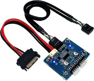 USB 2.0 9pin Header 1 to 2 Extension Hub Splitter Adapter-Converter MB USB 2.0 Male to 2 Male-30CM 9-pin Cable (90 Degree+SATA Cable) USB 2.0 9pin Header 1 to 2 Extension Hub Splitter Adapter-Converter MB USB 2.0 Male to 2 Male-30CM 9-pin Cable (90 Degree+SATA Cable)