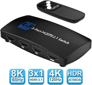8K@60Hz 3x1 HDMI 2.1 Switch with Remote Control HDMI Switch 3 in 1 Out 3-Port HDMI Switcher Selector Supports 4K@120Hz 1080P@240Hz 1080P@120Hz for Fire Stick HDTV PS4/5 Game Consoles 8K@60Hz 3x1 HDMI 2.1 Switch with Remote Control HDMI Switch 3 in 1 Out 3-Port HDMI Switcher Selector Supports 4K@120Hz 1080P@240Hz 1080P@120Hz for Fire Stick HDTV PS4/5 Game Consoles