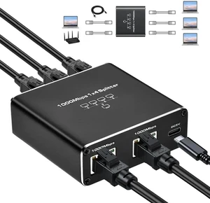 1 to 4 Port Gigabit Ethernet Splitter, 1000Mbps RJ45 LAN Splitter Supports 4 Devices Simultaneous Connection, USB Powered Network Splitter Compatible with Cat5/5e/6/7/8 Ethernet Cables 1 to 4 Port Gigabit Ethernet Splitter, 1000Mbps RJ45 LAN Splitter Supports 4 Devices Simultaneous Connection, USB Powered Network Splitter Compatible with Cat5/5e/6/7/8 Ethernet Cables