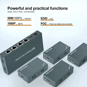 HDMI Extender Splitter 1x4, 1080P@60Hz, Extending 165ft (50m) Length Transmission Over CAT5e/CAT6/CAT7 Cable, 4 Channel Transmission, 1 Power Adapter HDMI Extender Splitter 1x4, 1080P@60Hz, Extending 165ft (50m) Length Transmission Over CAT5e/CAT6/CAT7 Cable, 4 Channel Transmission, 1 Power Adapter