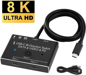 4K@120Hz 8K@30Hz Type-C 8K Bi-Directional Switch Splitter 1in 2out 2in 1out Converter Support Video Data PD 8K@30hz 100W 10Gbps 4K@120Hz 8K@30Hz Type-C 8K Bi-Directional Switch Splitter 1in 2out 2in 1out Converter Support Video Data PD 8K@30hz 100W 10Gbps