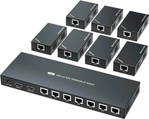 HDMI Extender Splitter 1x7 1080P@60Hz Over Cat 5E/6/7 Ethernet Cable 50m (164ft) Support HDMI loopout EDID Copy POC Function (1 in 7 Out), Monitor HDMI Extender Splitter 1x7 1080P@60Hz Over Cat 5E/6/7 Ethernet Cable 50m (164ft) Support HDMI loopout EDID Copy POC Function (1 in 7 Out), Monitor