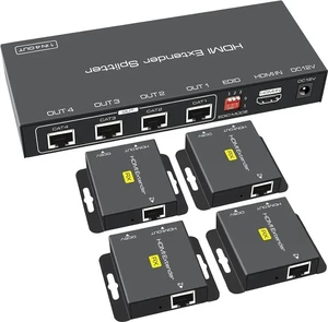 HDMI Extender Splitter Up to 165ft 1 in 4 Out Over Cat5e or 6 or 7 Repeater Balun Ethernet Sender Transmitter Receiver Support 1080p EDID Presets POC is Only Need TX Power for Work HDMI Extender Splitter Up to 165ft 1 in 4 Out Over Cat5e or 6 or 7 Repeater Balun Ethernet Sender Transmitter Receiver Support 1080p EDID Presets POC is Only Need TX Power for Work