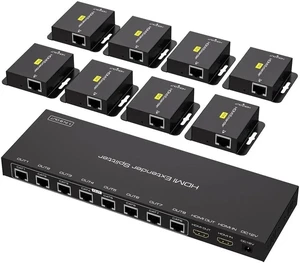 HDMI Extender Splitter Over Ethernet 1 in 8 Out Cat5e or 6 Up to 165FT 50m HD1080P 60Hz 3D with Port Loop Out Support EDID POC Suitable for Projection Exhibition Presentations HDMI Extender Splitter Over Ethernet 1 in 8 Out Cat5e or 6 Up to 165FT 50m HD1080P 60Hz 3D with Port Loop Out Support EDID POC Suitable for Projection Exhibition Presentations
