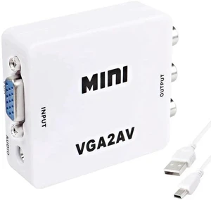 VGA to AV RCA Composite Converter Adapter Box with USB Power Cable HD 1080P Audio Video Converter PC to TV Set Top Box VGA to AV RCA Composite Converter Adapter Box with USB Power Cable HD 1080P Audio Video Converter PC to TV Set Top Box
