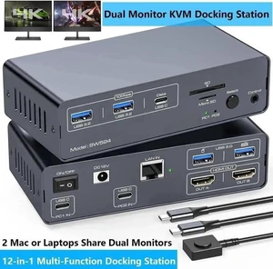 USB-C KVM Docking Station for 2 Computers & 2 Monitors, Dual HDMI 4K@60Hz KVM Switch with Built-in EDID Emulator, Share 1G Ethernet, 5×USB A/C Ports, SD & MicroSD Card Reader, Compatible with Dual Mac USB-C KVM Docking Station for 2 Computers & 2 Monitors, Dual HDMI 4K@60Hz KVM Switch with Built-in EDID Emulator, Share 1G Ethernet, 5×USB A/C Ports, SD & MicroSD Card Reader, Compatible with Dual Mac