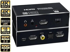 eARC HDMI 2.0 Audio Extractor, 4K@60HZ RGB8:8:8 HDR HDMI Splitter Audio Converter 4K HDMI to Optical TOSLINK SPDIF 7.1 3.5mm Audio Jack eARC HDMI 2.0 Audio Extractor, 4K@60HZ RGB8:8:8 HDR HDMI Splitter Audio Converter 4K HDMI to Optical TOSLINK SPDIF 7.1 3.5mm Audio Jack