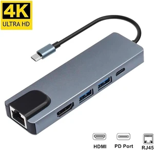 4K USB C Hub to Gigabit Ethernet Rj45 Lan 5 in 1 USB Type C Hub Adapter for Mac book Pro Thunderbolt 3 USB-C Charger PD 4K USB C Hub to Gigabit Ethernet Rj45 Lan 5 in 1 USB Type C Hub Adapter for Mac book Pro Thunderbolt 3 USB-C Charger PD