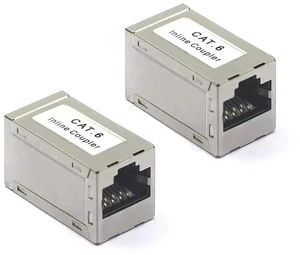 2 Pack Silver Shielded RJ45 Female to Female Inline Coupler, PoE Supported Ethernet Cable Extender Connector Compatible with Cat5/Cat5e/Cat6 LAN Cables 2 Pack Silver Shielded RJ45 Female to Female Inline Coupler, PoE Supported Ethernet Cable Extender Connector Compatible with Cat5/Cat5e/Cat6 LAN Cables