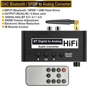 Digital to Analog 3.5mm AUX RCA Audio Converter Adapter Toslink(S/PDIF) Optical to RCA 3.5mm Headphone Jack with v5.0 Bluetooth & USB for HDTV Home Theater Cinema Soundbar Speaker Digital to Analog 3.5mm AUX RCA Audio Converter Adapter Toslink(S/PDIF) Optical to RCA 3.5mm Headphone Jack with v5.0 Bluetooth & USB for HDTV Home Theater Cinema Soundbar Speaker
