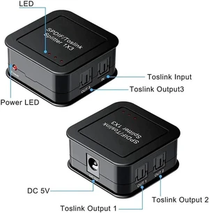 SPDIF/Toslink Digital Optical Audio Splitter 1x3, Optical Audio 1X3 Splitter, Support Dolby Digital & DTS 5.1 for PS3, Xbox, Blue-Ray DVD, HDTV,TV Box(1 Input 3 Output) SPDIF/Toslink Digital Optical Audio Splitter 1x3, Optical Audio 1X3 Splitter, Support Dolby Digital & DTS 5.1 for PS3, Xbox, Blue-Ray DVD, HDTV,TV Box(1 Input 3 Output)
