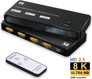 8K HDMI 2.1 Switch with IR Remote Ultra HD 4K@120Hz Directional Switcher 3 in 1 Out, Support High Speed 48Gbps 8K@60Hz for PS4/PS5, Xbox Series X Aluminum Shell 8K HDMI 2.1 Switch with IR Remote Ultra HD 4K@120Hz Directional Switcher 3 in 1 Out, Support High Speed 48Gbps 8K@60Hz for PS4/PS5, Xbox Series X Aluminum Shell