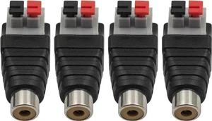 RCA Female Speaker Wire Adapter, Phono RCA Female to AV 2 Screw Terminal Female Video Audio Spring Press Type Balun Connector Adaptor for CCTV(4-Pack) RCA Female Speaker Wire Adapter, Phono RCA Female to AV 2 Screw Terminal Female Video Audio Spring Press Type Balun Connector Adaptor for CCTV(4-Pack)