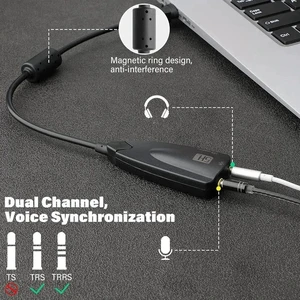USB Stereo Sound Card, USB 7.1 External Audio Sound Adapter Card 5Hv2 Channel Converter to 3.5mm Headphone Microphone Jack for Mac, PC, Windows. USB Stereo Sound Card, USB 7.1 External Audio Sound Adapter Card 5Hv2 Channel Converter to 3.5mm Headphone Microphone Jack for Mac, PC, Windows.