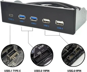 5.25 Inch PC Front Panel USB 3.1 Gen 2 Hub, 2 USB3.0 + 2 USB2.0 + 1 USB-C Port with Type-E Internal Connector for Desktop Chassis 5.25 Inch PC Front Panel USB 3.1 Gen 2 Hub, 2 USB3.0 + 2 USB2.0 + 1 USB-C Port with Type-E Internal Connector for Desktop Chassis