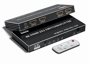 2x2 HDMI 2.1 Matrix Switch Splitter with IR Remote, 2 In 2 Out 8K@60Hz 4K@120Hz HDMI Matrix Switcher Support HDCP2.3, HDR10, HDR10+ & 3D for Gaming PC, Game Consoles, 8K TV Monitor 2x2 HDMI 2.1 Matrix Switch Splitter with IR Remote, 2 In 2 Out 8K@60Hz 4K@120Hz HDMI Matrix Switcher Support HDCP2.3, HDR10, HDR10+ & 3D for Gaming PC, Game Consoles, 8K TV Monitor