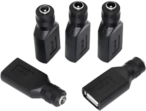 USB 2.0 A Female to DC 5.5x2.1mm Power Adapter, Nickel-Plated Connector, Corrosion-Resistant, 5 PCS Interchangeable Plugs USB 2.0 A Female to DC 5.5x2.1mm Power Adapter, Nickel-Plated Connector, Corrosion-Resistant, 5 PCS Interchangeable Plugs