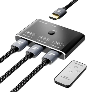 3 Port HDMI 2.1 HDR 3In 1Out 8K Switcher with Remote Control Directional 8K@60Hz 4K@120Hz HDR 48Gbps 3D HDMI Video Converter Compatible with PS5 Xbox x HDMI TVs Monitors 3 Port HDMI 2.1 HDR 3In 1Out 8K Switcher with Remote Control Directional 8K@60Hz 4K@120Hz HDR 48Gbps 3D HDMI Video Converter Compatible with PS5 Xbox x HDMI TVs Monitors