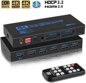 4x2 Matrix Switch Splitter with SPDIF and 3.5mm HDR HDMI-compatible Switch 4x2 Support HDCP 2.2 ARC 3D 4K@60Hz for TV HDTV PS4 PS5 (OZJ2-1) 4x2 Matrix Switch Splitter with SPDIF and 3.5mm HDR HDMI-compatible Switch 4x2 Support HDCP 2.2 ARC 3D 4K@60Hz for TV HDTV PS4 PS5 (OZJ2-1)