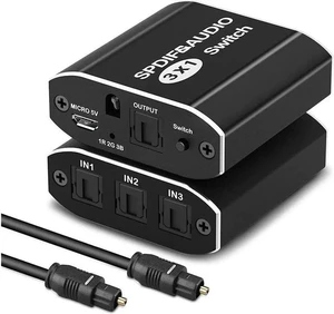 Optical Audio Switcher 3x1, Digital Optical Switch 3 in 1 Out, Toslink Optical Cable Splitter 3 Input 1 Outport, Support LPCM2.0 / DTS / Dolby Digital for PS3 Blue-Ray DVD HDTV Optical Audio Switcher 3x1, Digital Optical Switch 3 in 1 Out, Toslink Optical Cable Splitter 3 Input 1 Outport, Support LPCM2.0 / DTS / Dolby Digital for PS3 Blue-Ray DVD HDTV