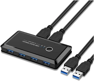 USB Sharing Switch for 2 Computers Sharing 4 USB 3.0 Ports, KVM Switches Adapter Hub for PC, Printer, U-disk, Mouse, Keyboard with One Button Swapping and 2 USB3.0 Cable, Black USB Sharing Switch for 2 Computers Sharing 4 USB 3.0 Ports, KVM Switches Adapter Hub for PC, Printer, U-disk, Mouse, Keyboard with One Button Swapping and 2 USB3.0 Cable, Black