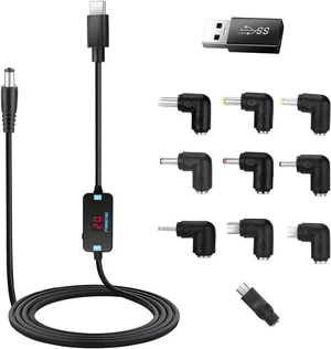 USB C to DC Adapter Barrel PD Trigger Cable(3.3ft) with 10 Connector Tips USB to DC Power Cable can Switch Voltage by Pressing The Key Support LED Display Voltage USB C to DC Adapter Barrel PD Trigger Cable(3.3ft) with 10 Connector Tips USB to DC Power Cable can Switch Voltage by Pressing The Key Support LED Display Voltage