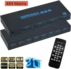 4x4 HDMI Matrix Switch with IR Remote Control,4 in 4 Out Matrix HDMI Video Switcher Splitter, Support 4K@30Hz 3D 10.2Gbps, HDMI 1.4, 1080P@60Hz, 3D, YUV 4:2:0 4x4 HDMI Matrix Switch with IR Remote Control,4 in 4 Out Matrix HDMI Video Switcher Splitter, Support 4K@30Hz 3D 10.2Gbps, HDMI 1.4, 1080P@60Hz, 3D, YUV 4:2:0