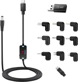 USB C to DC Adapter Barrel PD Trigger Cable(3.3ft) with 10 Connector Tips USB to DC Power Cable can Switch Voltage by Pressing The Key Support LED Display Voltage USB C to DC Adapter Barrel PD Trigger Cable(3.3ft) with 10 Connector Tips USB to DC Power Cable can Switch Voltage by Pressing The Key Support LED Display Voltage