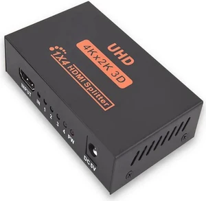 1 in 4 Out HDMI Splitter, 4K 2160P 3D HD Audio Video Splitter for Multi-Display Setup 1 in 4 Out HDMI Splitter, 4K 2160P 3D HD Audio Video Splitter for Multi-Display Setup