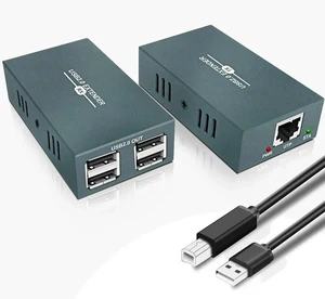 USB Extender Over Ethernet RJ45 LAN Extension, with 4 USB 2.0 Ports, Transmit 50m/165ft Over Ethernet Cat5/5e/6/7, Support Power Over Cable, Play and Plug, No Driver Required USB Extender Over Ethernet RJ45 LAN Extension, with 4 USB 2.0 Ports, Transmit 50m/165ft Over Ethernet Cat5/5e/6/7, Support Power Over Cable, Play and Plug, No Driver Required