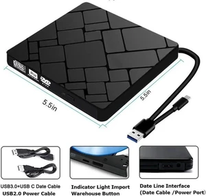 External DVD Drive, USB 3.0 Type C CD Drive, Dual Port DVD-RW Player, Portable Optical Burner Writer Rewriter, High Speed Data Transfer for Laptop Notebook Desktop PC MAC OS Windows External DVD Drive, USB 3.0 Type C CD Drive, Dual Port DVD-RW Player, Portable Optical Burner Writer Rewriter, High Speed Data Transfer for Laptop Notebook Desktop PC MAC OS Windows