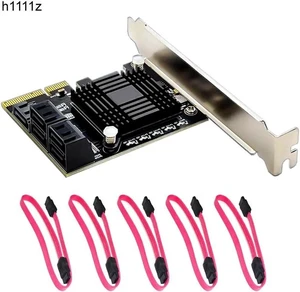 JMB585 Chip 5 Port SATA 3.0 to PCIe Expansion Card 4X Gen 3 PCI Express SATA Adapter SATA 3 Converter with Heat Sink for HDD SSD JMB585 Chip 5 Port SATA 3.0 to PCIe Expansion Card 4X Gen 3 PCI Express SATA Adapter SATA 3 Converter with Heat Sink for HDD SSD