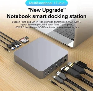 17-in-1 USB C Triple Display Docking Station Multiport Hub Adapter, Dual DP 4K + Single HDMI 4K + VGA 1080P, Gigabit Ethernet, USB3.0 & USB2.0 Ports, 100W PD Pass-Through Charging, SD TF Card Reader, 17-in-1 USB C Triple Display Docking Station Multiport Hub Adapter, Dual DP 4K + Single HDMI 4K + VGA 1080P, Gigabit Ethernet, USB3.0 & USB2.0 Ports, 100W PD Pass-Through Charging, SD TF Card Reader,